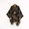 2023 New Indian Nepalese Style Geometric Tassel Split Women Shawl Warm Air Conditioning Room Lady Cloak Poncho Capes Black Khaki