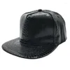 Ball Caps Light Board Hip-Hop Cap Bboy Men Women Pu Leather Flat Brim Baseball Python Patroon Street Dance Hats