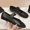 hot sale women genuine leather ballet flats runway classic brand designer round toe one belt buckle strap soft outsole female outside walking comfort sweet shoes
