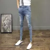 Distressed Jeans, Men's Trendy Summer Thin Diagonal Pockets, Slim Fit Small Leg Pants, Korean Version Trendy Cropped Pants