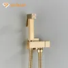 Senlesen Brossed Golden Bidet Shower Robinet en laiton massif Cold / Hot Cold Water Mixer Tap Para Bathroom Bidet Robinets Faucets de toilette