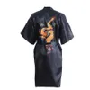 Black Chinese Men's Satin Silk Robe broderie Dragon Kimono Baignoire Bain de bain Unisexe