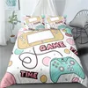 Speldäcke omslag Set Gamer Room Decor för Boy Kids Teen Videospel Tvilling Bedbling Set Microfiber Gamepad Let's Play Quilt Cover