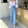 Jeans femininos 2024 Coloque alta cintura chique jeans mole calça azul borla larga perna larga mulher streetwear bolso de moda coreana namorado jean