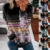 Women's Boho Print Long Sleeve T-Shirt Jumper Tops Casual Loose Pullover T- Shirt Plus Size 240327