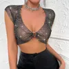 Ins Summer Bikini Mesh Flash Diamond Womens T-shirt Top XY21625 DNCT