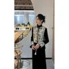 ワークドレス2024春の女子中国スタイルボタンゴールドベストコートレイダウントップベルベットスカートスリーピースセットの女性服