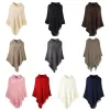 Mulheres de inverno malha com capuz Poncho Cape Solid Color Crochet Fingled Tassel Shawl embrulhando suéter de capa de pulôver de grandes dimensões