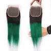 Poules à cheveux humains raides péruviens avec fermeture ombre T1B / Green Remy Hair Bundles 3/4 paquets PCS avec fermeture en dentelle 4x4