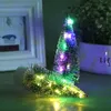 1:12 Dollhouse Mini Led Glowing Christmas Tree Cedar Tree Model Warm/Color Light W/Battery Desktop Festival Decor Toy