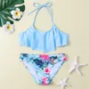 Falbala Print Girls Kids Swimsuit 2024 VERÃO BAIRAGEM BAIRAGEM BIKINI CRIANÇAS BABILIDADE BANQUI BIQUINIFANTIL Swimwearwear