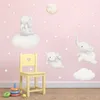 Window Stickers Cute Cartoon Stars Cloud Wall Flying Elephant Animal Sticker Baby Kids Room Decoration Nordic Nursery Decals