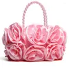 Sacs de soirée Boutique de fgg Red Flower Rose Bush Femmes Satin Purse Per perle Handle Totes Sac Mariage Hand