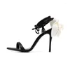 Sandals rossa fiore da fiore donna cintura nero nero scarpe da signore di punta estate tacones para mujer stiletto tacchi sapatos femminino