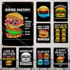 Vintage Kitchen Rules Burgers Fries Metal Tin znak kawiarnia Dekor sali domowej Fast Food Metal Tale