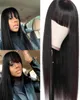 Чернокожие женщины 039s Прямой кружевной кружевной парик бразильский теплостойкий парик с аккуратными челками без клейкой машины Made7854197