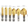 6/3 pcs Countersink Drill Bit Set 1/4'' Hex Shank HSS 5 Flute Countersink 90 Degree Wood Chamfering Cutter Woodworking Tools