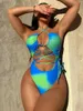 Swimwear femminile da bagno con costume da bagno un pezzo sexy blu green croce Donne tagliate Monokini Stupia da bagno senza spalne