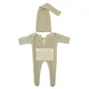 2 PCS Recém -nascido Fotografia Props Roupa de crochê Baby Romper Hat Hat Set Acessórios Dropshipping