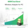 Karty EDUP 650 Mbps USB Adapter Wi -Fi 5 GHz 2,4 GHz Mini Wi -Fi zewnętrzna bezprzewodowa karta sieciowa Odbiornik Dongle Wi -Fi dla macO Windows Laptop