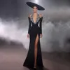 Urban Sexy Dresses Modern Crystal V Neck Evening Dresses Mermaid Sexy Side High Split Fashion Celebrity Formal Prom Gowns Long Sleeve 2024 vestidos 240410