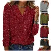 Chemises pour femmes Chemises élégantes TE-shirt Top Top Shiny Sequin Long Sleeve Femme Blouse lâche Club Brepwant Party Dame Drop Livil