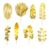 5Pcs Gold Artificial Palm Leaves Silk Eucalyptus Leaves Artificial Leaves For Table Decor Wedding Birthday Party Home Decoration