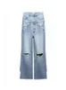 Trafza Decoration de trou en vrac pour femmes hauts-jeans à taille haute mode pantalon à jambes larges polyvalentes
