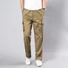 Pantaloni da uomo primaverile autunno alto con tasche solide con cerniera elastica ricamo di giunzione elastico pantaloni per gamba dritta casual