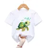 Футболки Kawaii Sea Turtle Print Thirt для девочек/мальчиков Cool Kids одежда HaraJuku