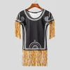 Men's T Shirts INCERUN Tops 2024 American Style Tassel Embroidery Short Camisole T-shirts Ethnic Male Printed Pattern Camiseta