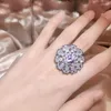 Cluster Rings Exaggerated Personality Cherry Blossom Zircon Ring Female 925 Silver Full Diamond Party Wedding Jewelry Gift