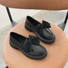 Casual Shoes 2024 Autumn Bow Women Flat Leather Ladies Thick Heel Breattable Fashion Loafers Kvinna Bekvämt arbete Zapatos