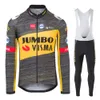 Jumbo Visma-Long Sleeve Cycling Jersey Set pour les hommes, un pantalon de bavard