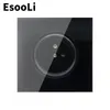 EsooLi 2020 New Arrival Crystal Glass Panel 16A French Standard Wall Power Socket Outlet Grounded With Child Protective Lock