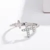 Anelli a grappolo anello argento in piano per donne Clear CZ Fine Jewelry regolabile che volava aperto