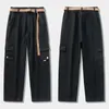 Pantalones para hombres hombres de carga suelta vintage con cintura elástica múltiples bolsillos con decoración de correa suave transpirable para ropa de calle