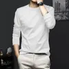 남성용 T 셔츠 가을 홍보 아이스 실크 티셔츠 한국 캐주얼 다재다능한 단단한 긴 슬리브 V- 넥 패션 슬림 얇은 얇은 탑 2024