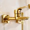Mttuzk Wandgemonteerde vaste messing Golden vergulde badkuip kraan met handdouche badkamer lot koud bad douchekraan torneiras