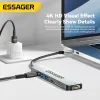 Hubs Essager USB C Hub Typec à HDMICOMPATIBLE 4K 30HZ PD 60W CHARGER ADAPTER Station de quai