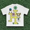 Men's T-Shirts Personalized American Short sleeved T-shirt Summer 2024 Hip Hop Cartoon Letter Printing Y2K High Street Harajuku Short sleeved J240409