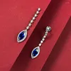 Stud Earrings S925 Sterling Silver European And American 5 10mm Horse Eye Sapphire Light Luxury Versatile