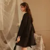 Черная ночная набор Peignoir Root Set Women's Sleepwear Sexy Woman Nightgown 2 Piece Sleepwear Deep V платья FG462