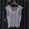 Women's Tanks Crystal Diamond Mesh Tops For Women Small Vest Round Collar Shirt Tank Fishnet Slim Fit Cropped Navel Short Summer Girls