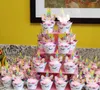 Unicorn Cupcake Toppers och omslagsdekorationer Rainbow Cake Stand Pannband Sash Dekorleveranser för Baby Girl Birthday Party