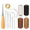 Leather Stitching Tools Kit with Hand Sewing Needles Awl Thimble Waxed Thread Set for DIY Leather Craft Shoemaker Repairs