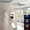 Yanksmart LED-licht Chrome gepolijst 8-16 inch badkamer kraan set wand gemonteerd regen waterval douchekranen mixer tap combo kit