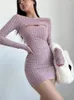 Robes décontractées pour femmes à goit de poitrine Robe en tricot élégante Elegant Women's 2024 printemps mince à manches longues enveloppées de hanche enveloppantes