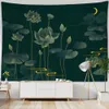 Lotus Ink Background Painting Tapestry Wall Hanging Koi Bohemian Simple Aesthetics Home Decor