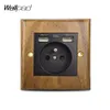 Holz-EU-Sockel mit USB-Wallpad Walnuss Holzrahmen 16A EU Ru de nl Wall Power Outlet mit 2 USB-Ladeanschlüssen 110V-240V AC